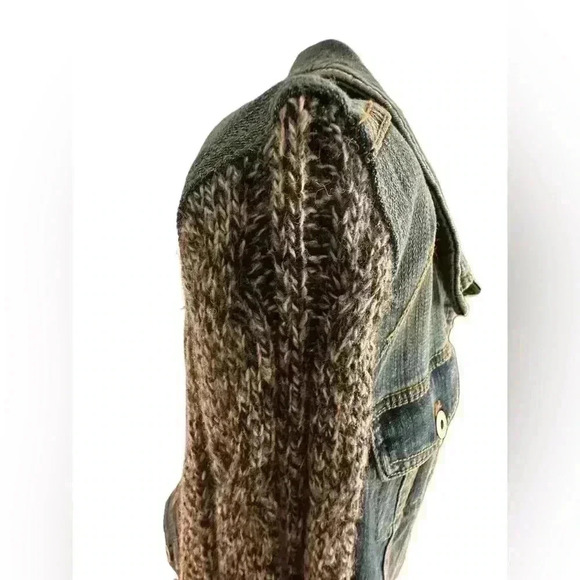 Anthropologie Denim Jacket with Cable Knit Sweater Sleeves - Picture 5 of 8